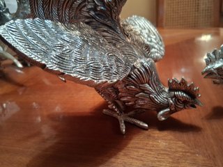 Pareja de gallos de pelea plateados