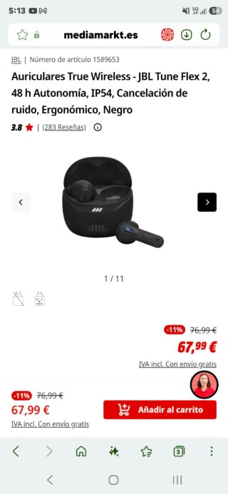 Auriculares JBL Tune Flex 2 Negros