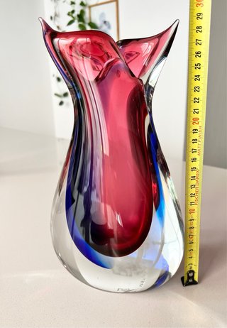 Gran jarrón Murano Sommerso Vintage Fucsia y Azul