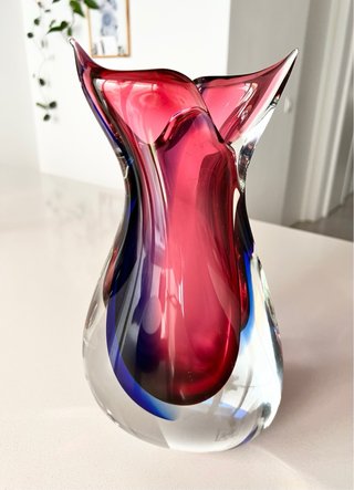 Gran jarrón Murano Sommerso Vintage Fucsia y Azul