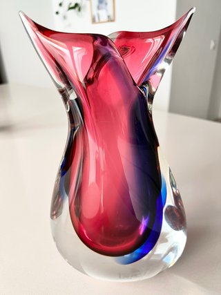 Gran jarrón Murano Sommerso Vintage Fucsia y Azul