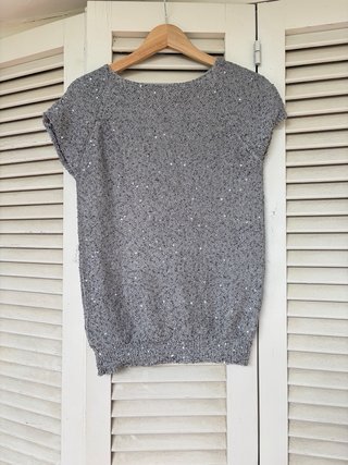 Zara Top Lentejuelas Gris Talla M