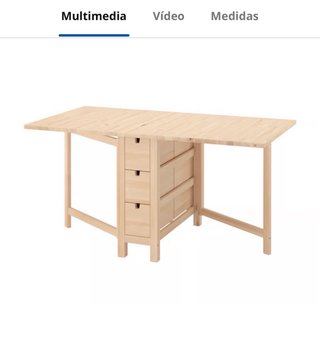Mesa abedul abatible con cajones + 2 sillas