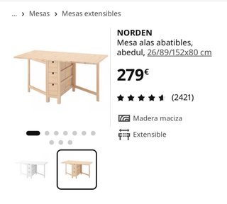 Mesa abedul abatible con cajones + 2 sillas