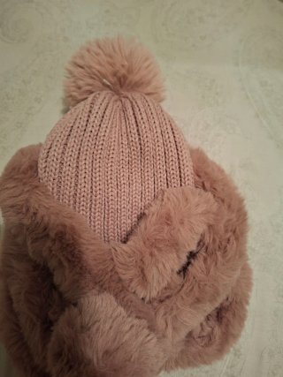 Gorro y bufanda rosa palo