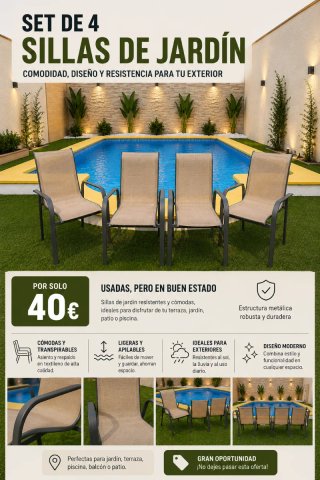 Set 4 Sillas Jardín Textileno y Metal
