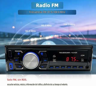 Autoradio 1‐DIN Bluetooth con USB/SD/AUX y FM
