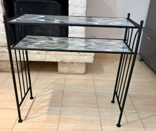 Mesa auxiliar negra 2 baldas cristal
