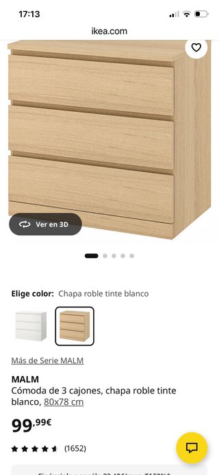 Cómoda IKEA 3 cajones chapa roble