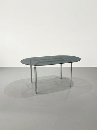 Mesa ovalada doble estructura cristal y metal