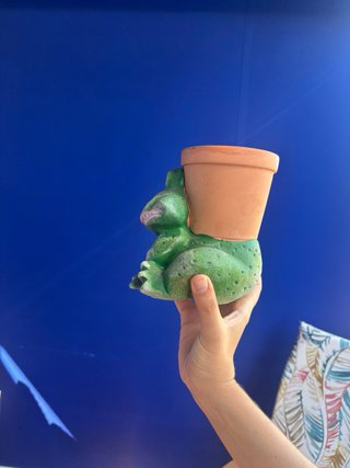 Maceta de barro con diseño de rana