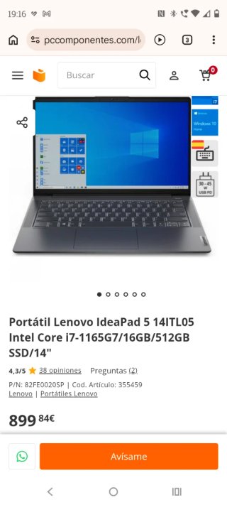 Portátil Intel  I7 11th Gen 16GB RAM