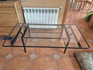 Mesa centro elevable cristal y metal.
