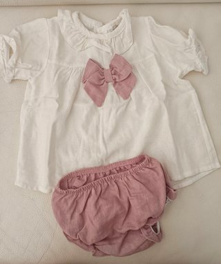 Conjunto bebé 12 meses blanco y rosa