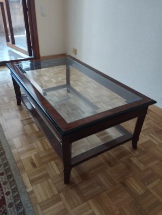 Mesa centro madera y cristal doble