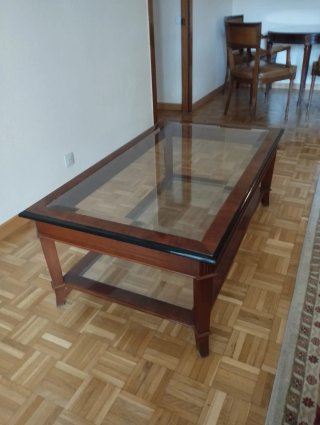 Mesa centro madera y cristal doble