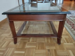 Mesa centro madera y cristal doble