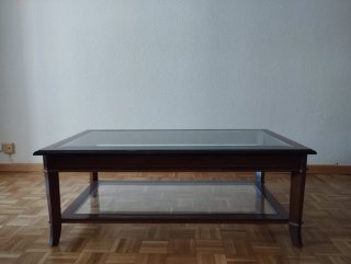 Mesa centro madera y cristal doble
