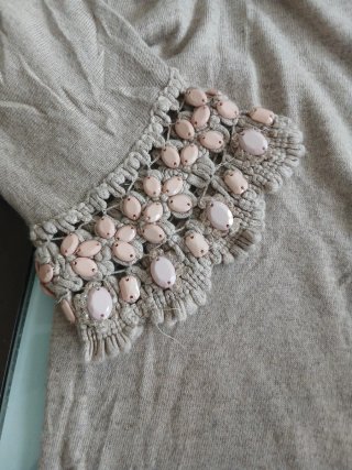 Jersey S manga 3/4 con pedrería beige