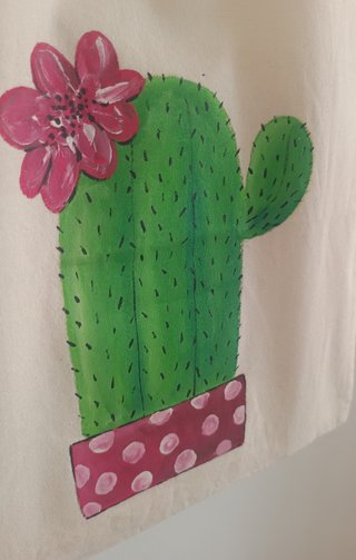 Bolso Tote Pintado a Mano Cactus Rosa