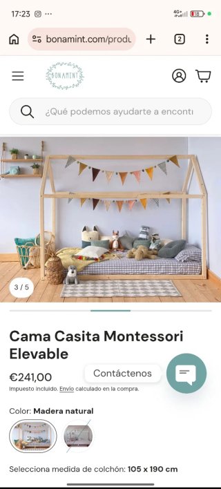 Cama Montessori Casita Elevada Madera 105 cm