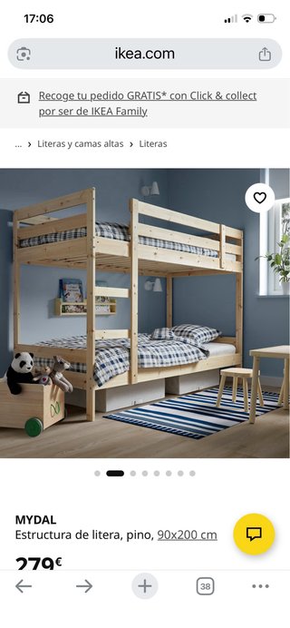 Struttura letto a castello MYDAL in pino 90x200 cm