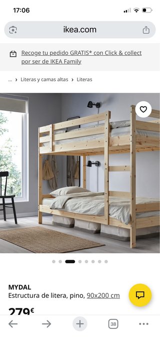 Struttura letto a castello MYDAL in pino 90x200 cm