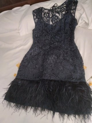 Vestido azul marino,  encaje de guipur