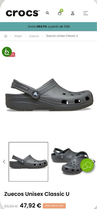 Crocs Clásicas Talla 43-44. Color gris. Originales