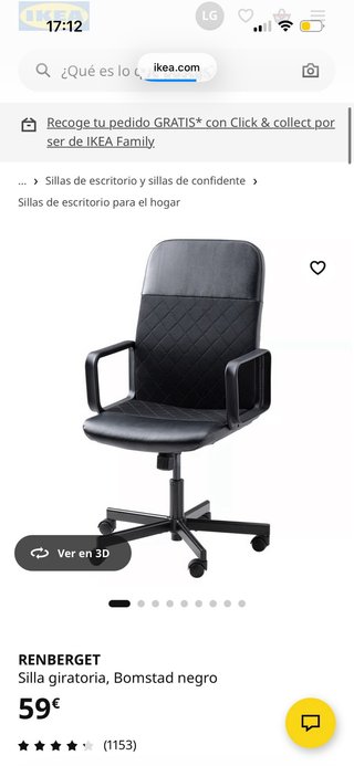 Silla de escritorio Renberget Negra