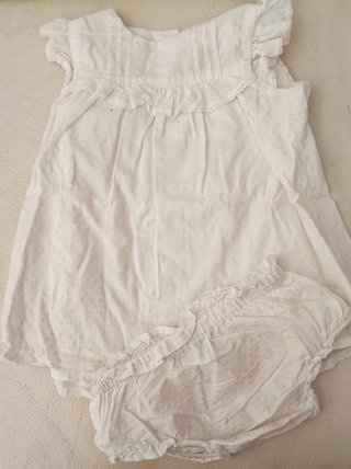 Vestido blanco puntitos + braguita 6-9m