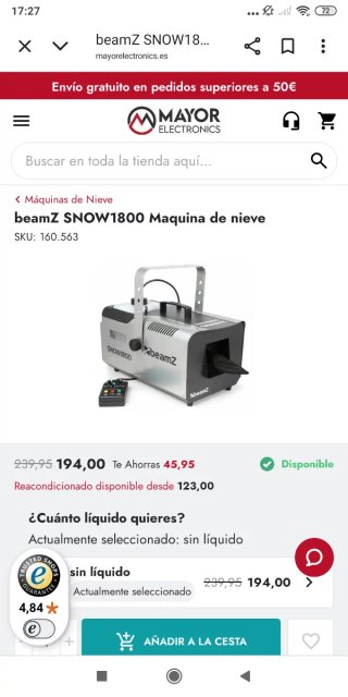 Máquina de nieve Beamz SNOW1800