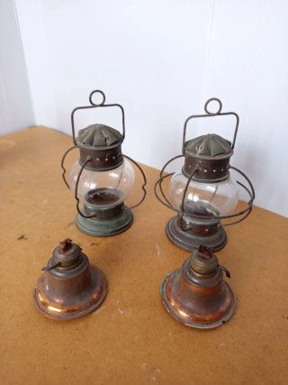 2 Faroles Quinqué Náutico Cobre Años 50 antiguo