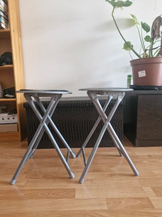 2 Taburetes Plegables Metal y Piel Sintética