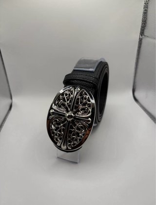 Cinturón Negro Hebilla Plata Chrome Hearts