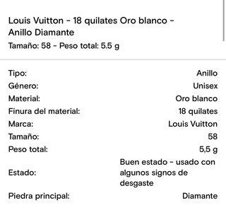 Anillo Louis Vuitton Oro Blanco Diamantes