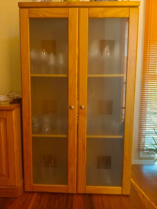 Mueble modular salón madera y cristal