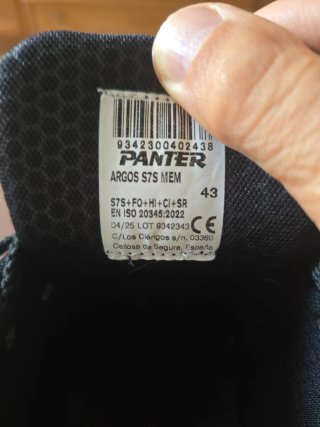 Zapatos seguridad Panter Argos Talla 43 SIN USAR