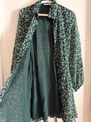 Vestido Zara Estampado Verde Talla S