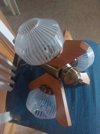 Lámpara techo madera, bronce y cristal