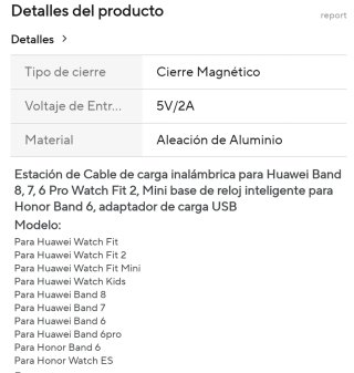 Cable Cargador Huawei Band con conexión USB.