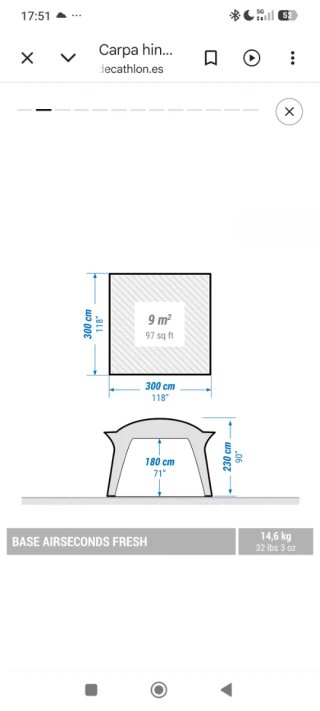 Carpa hinchable Decathlon beige y blanca