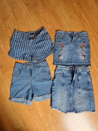 Conjunto 4 prendas: shorts y faldas vaqueras