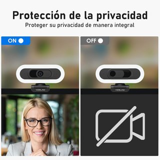 Webcam 4K con LED táctil, micrófono IA y trípode