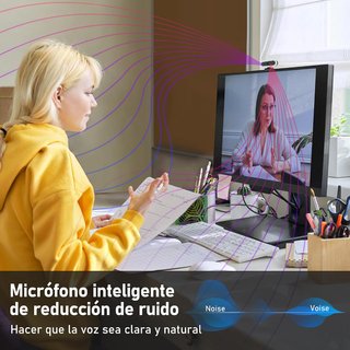 Webcam 4K con LED táctil, micrófono IA y trípode