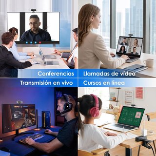 Webcam 4K con LED táctil, micrófono IA y trípode
