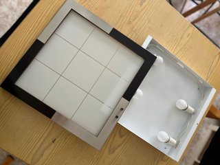 Plafón de techo moderno cristal, madera y metal