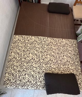 Sofá Cama Tela Beige y Marrón