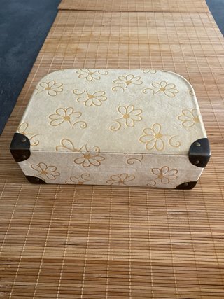 Maletín antiguo terciopelo beige flores