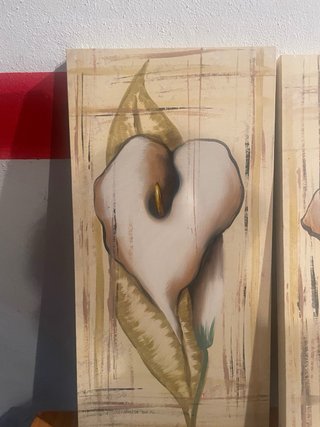 Juego 3 cuadros flores cala beige y blanco